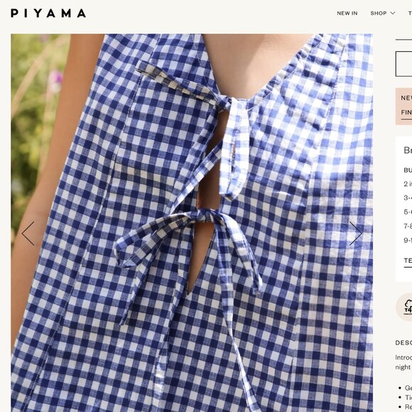 NWT Piyama Lounge Set in Gingham Blue. Size small - Picture 5 of 14